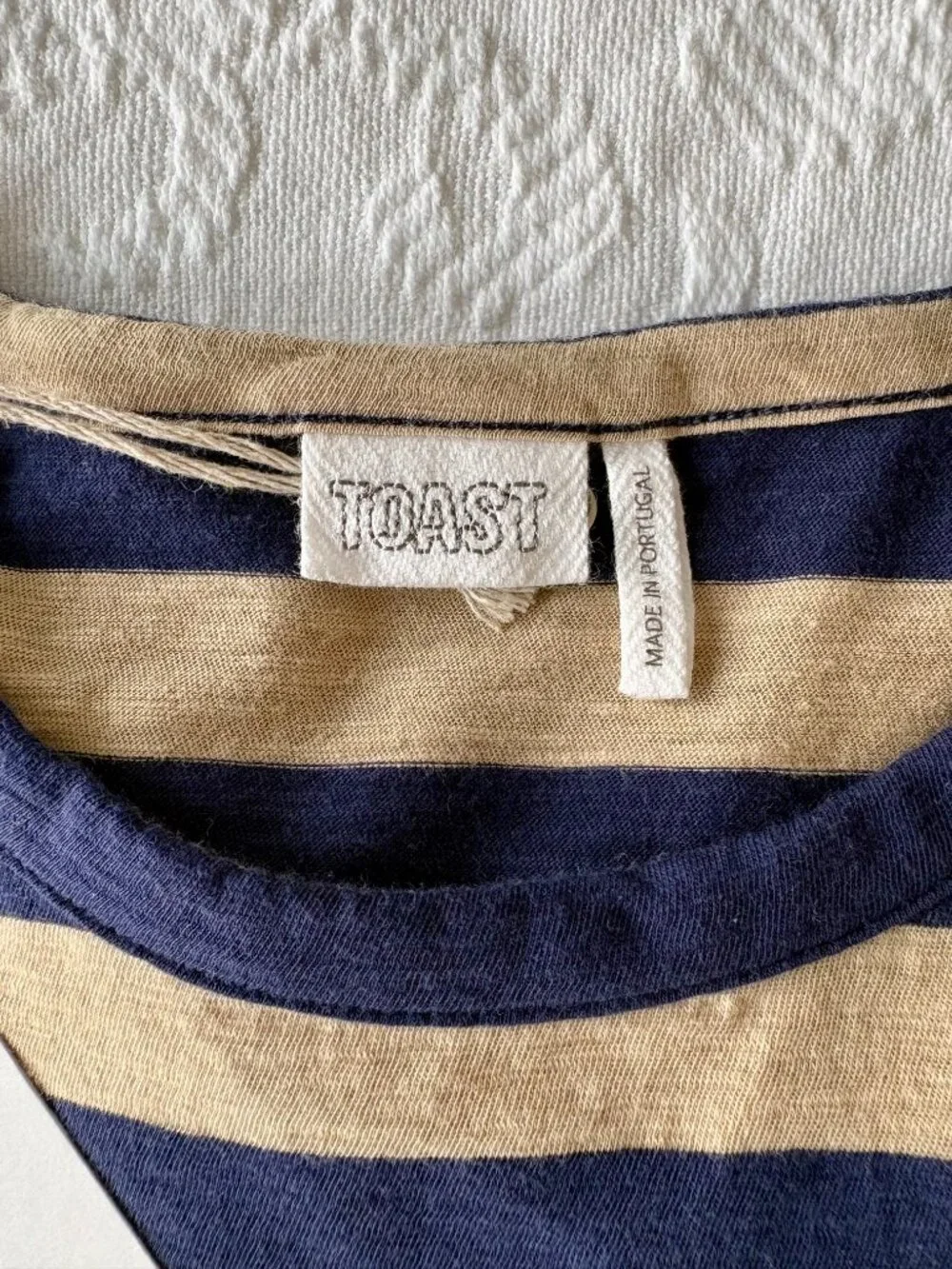Toast Bold Stripe Cotton Boxy Tee in Blue/Sand - Sz. Small - Brand New with Tags - Picture 4 of 13